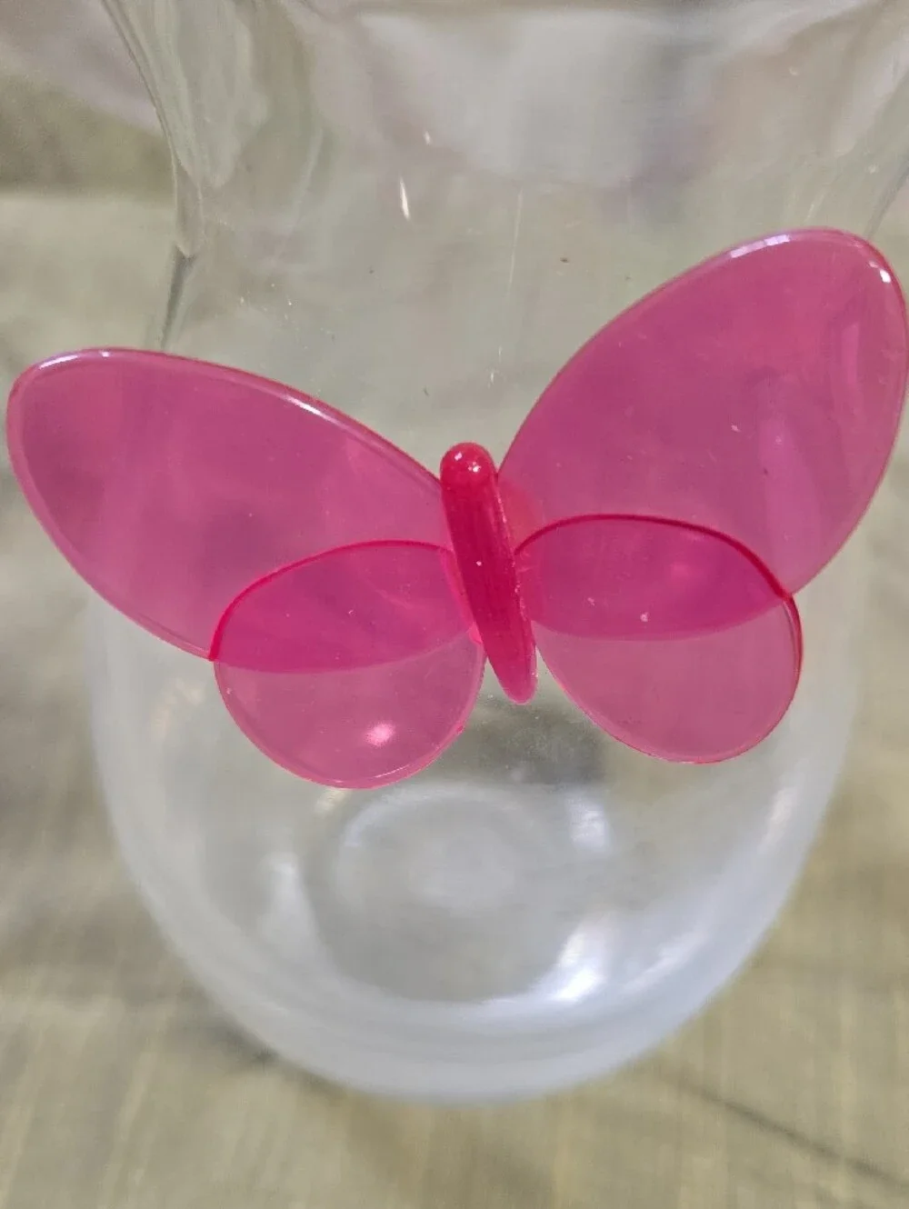 Clear Glass Vase with Pink Butterfly Accent - Decorative Home Vase